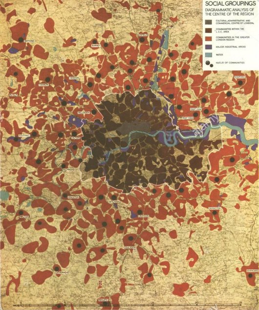 Fig 4. Greater London Plan (1944), Social groupings. Diagrammatic analysis of the centre of the region (fonte: Abercrombie 1945).